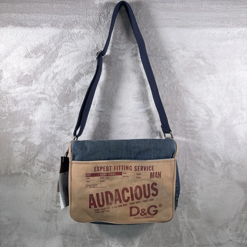 Vintage Dolce & Gabbana Audacious Messenger Bag Blue Denim Y2K Archive Rare